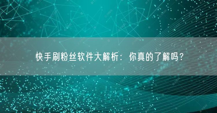 快手刷粉丝软件大解析：你真的了解吗？