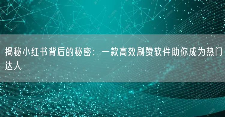 揭秘小红书背后的秘密：一款高效刷赞软件助你成为热门达人