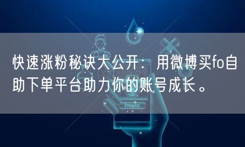 快速涨粉秘诀大公开：用微博买fo自助下单平台助力你的账号成长。