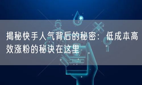 揭秘快手人气背后的秘密：低成本高效涨粉的秘诀在这里
