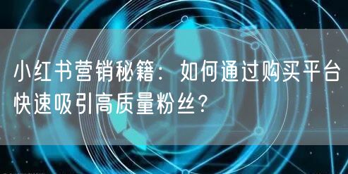 小红书营销秘籍：如何通过购买平台快速吸引高质量粉丝？
