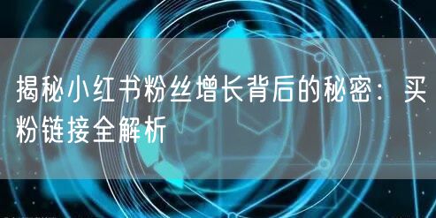 揭秘小红书粉丝增长背后的秘密：买粉链接全解析